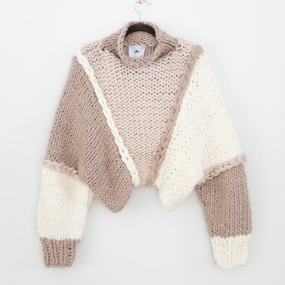 Chunky Knit Colorblock Turtleneck Oversized Neutral L/XL Yellow The Label